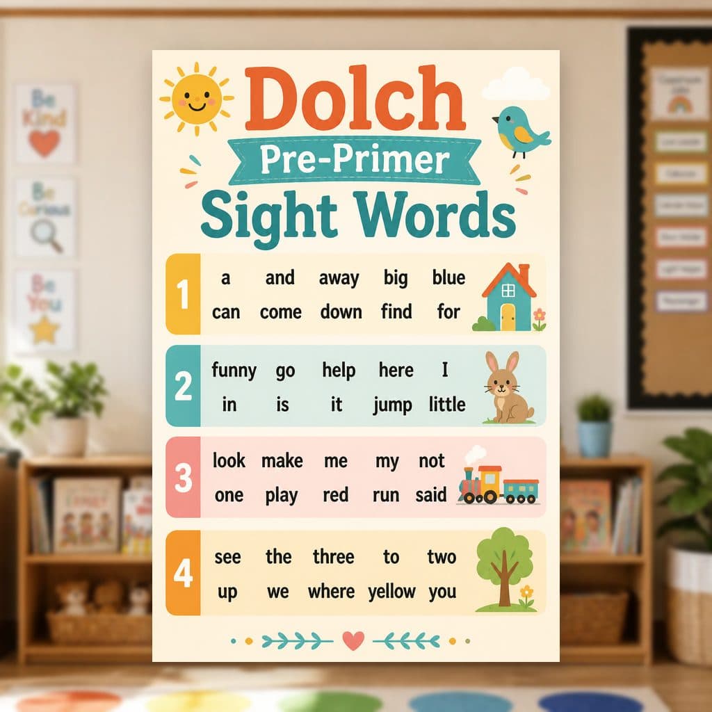 Dolch Pre-Primer Sight Words Poster