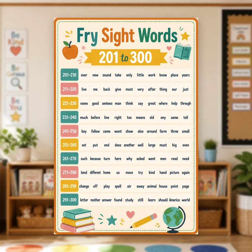 Fry Sight Words 201 to 300 Poster