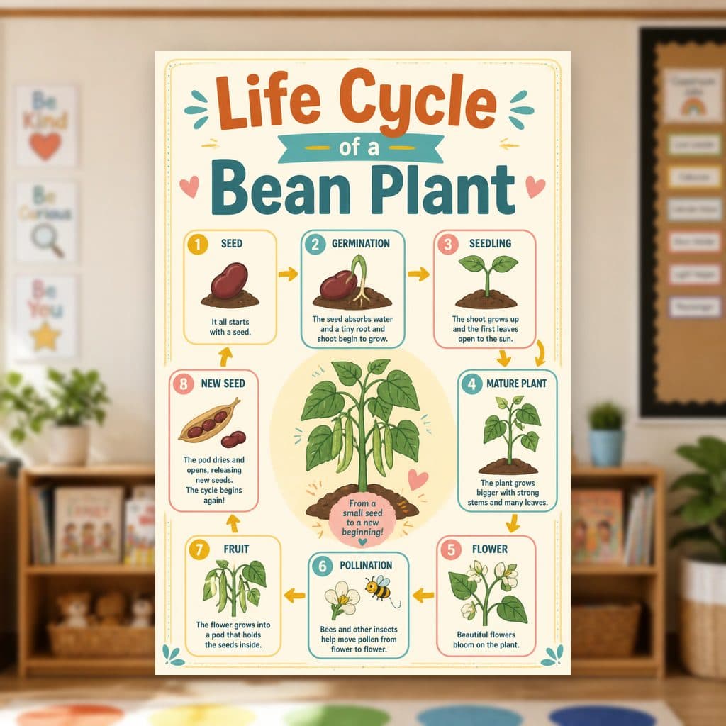 Life Cycle of a Bean Plant Poster