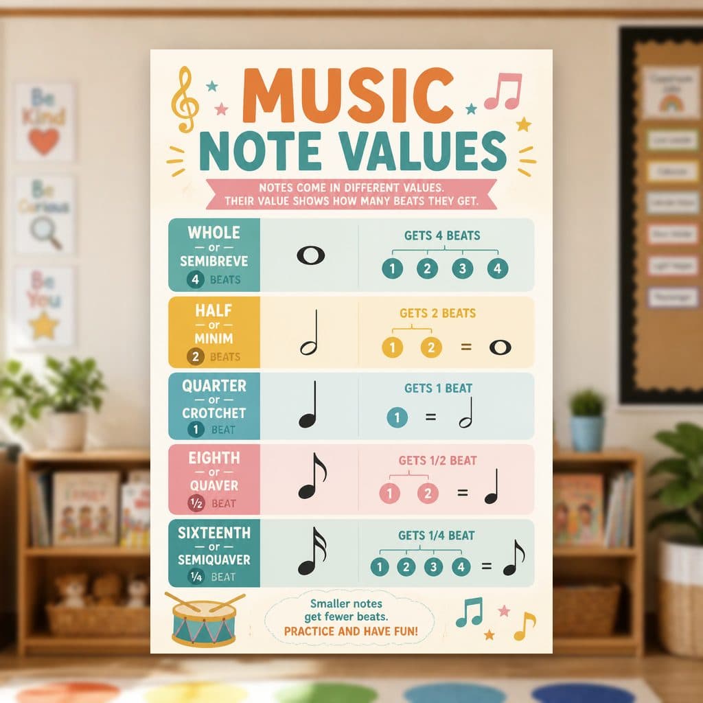 Music Note Values Poster