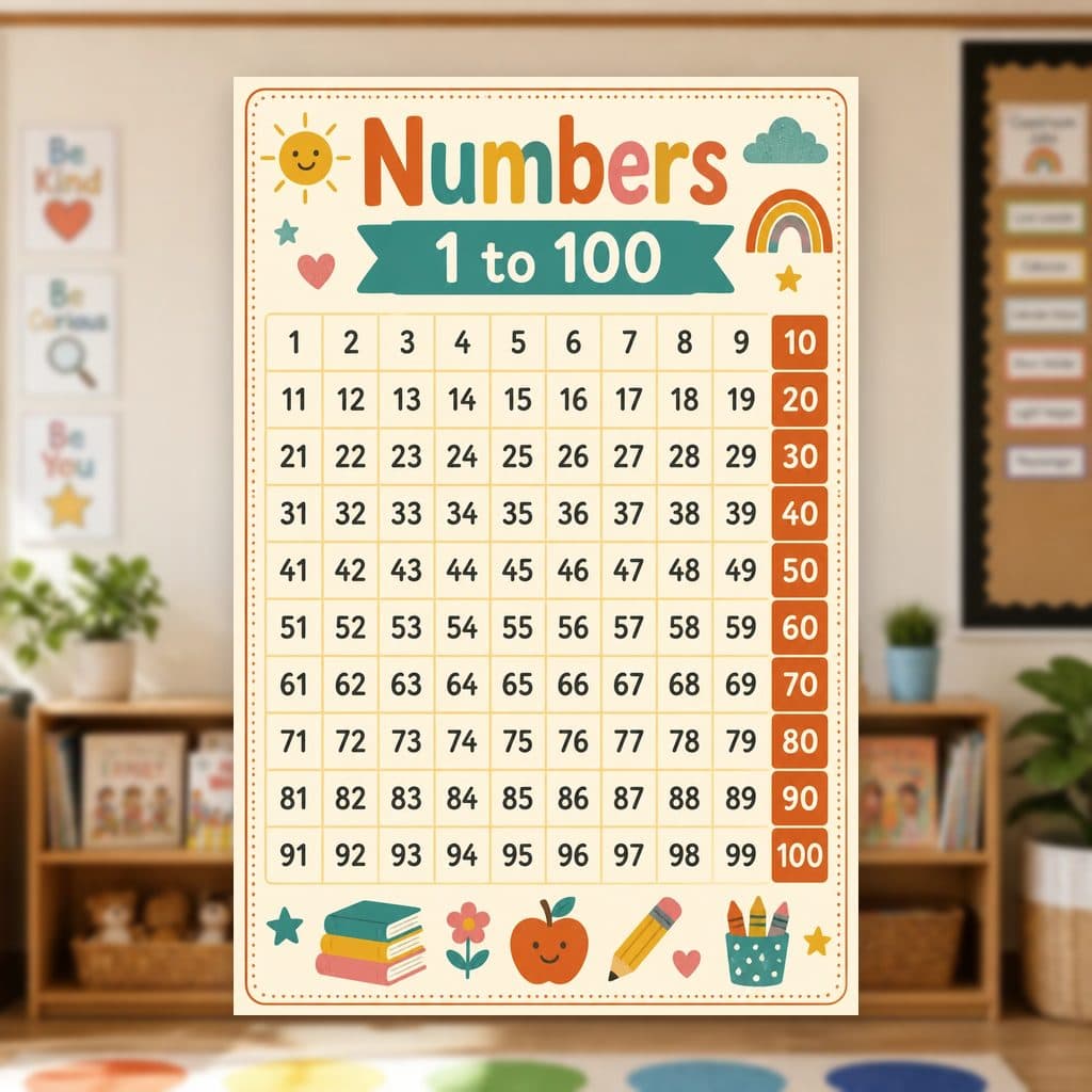 Numbers 1–100 Chart Poster
