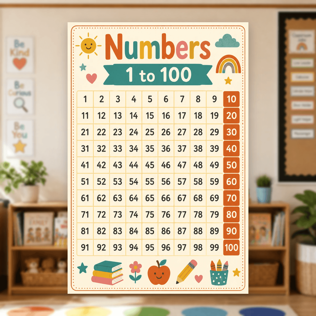 Numbers 1–100 Chart Poster