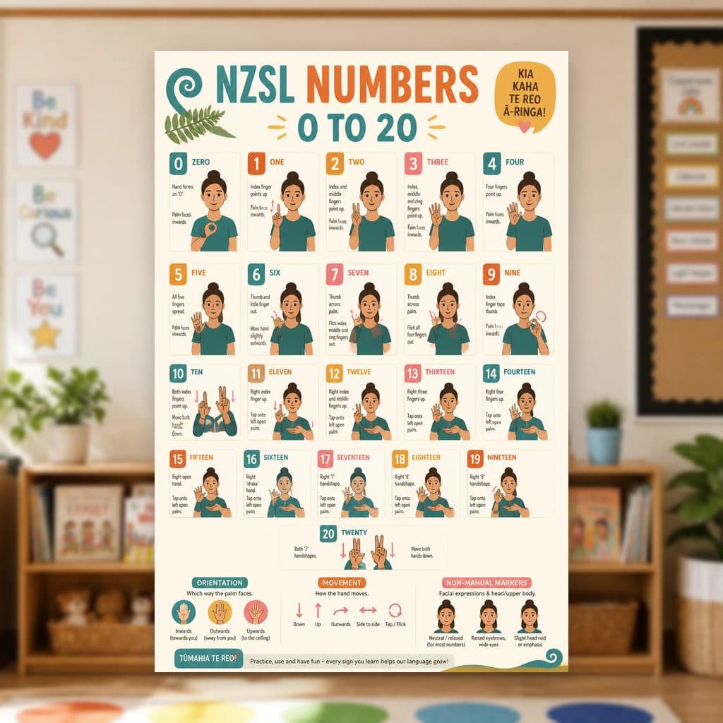 NZSL Numbers 0 to 20 Poster