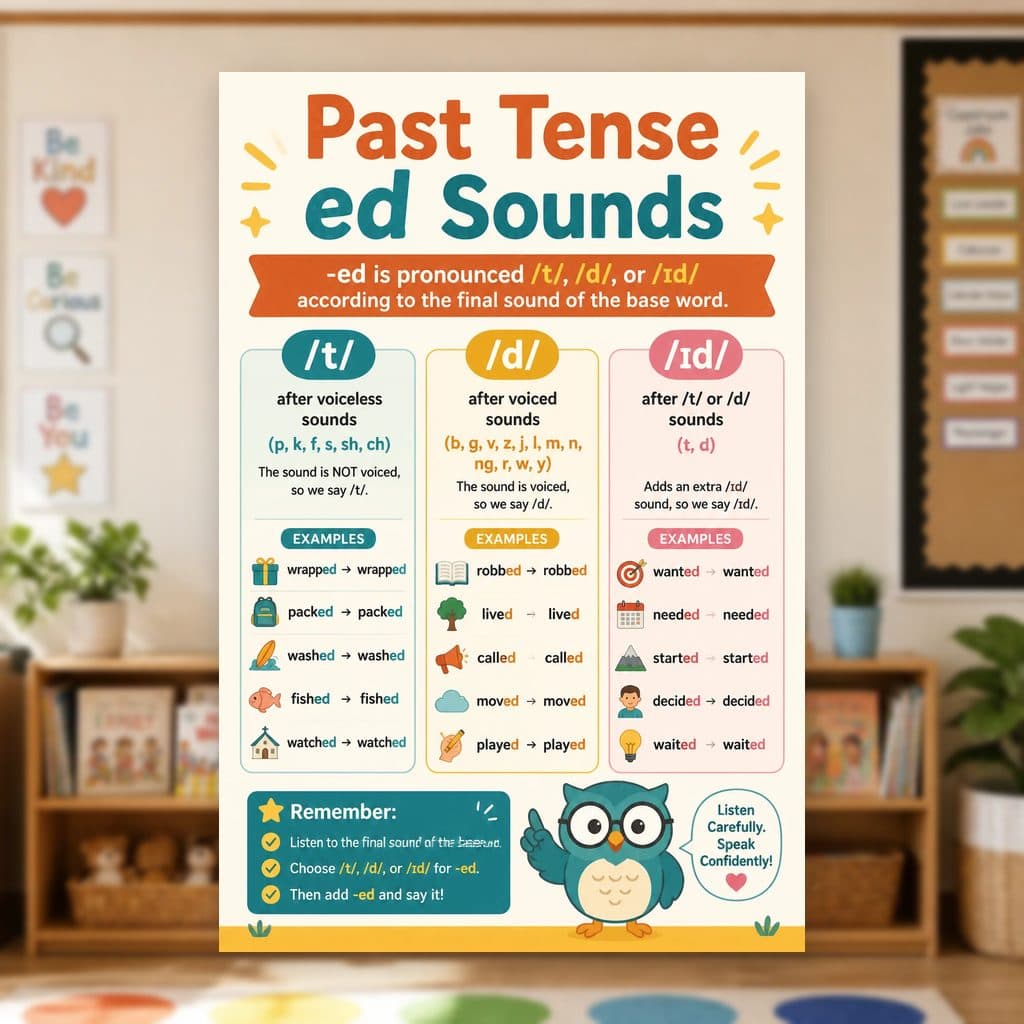 Past Tense ed Sounds Poster