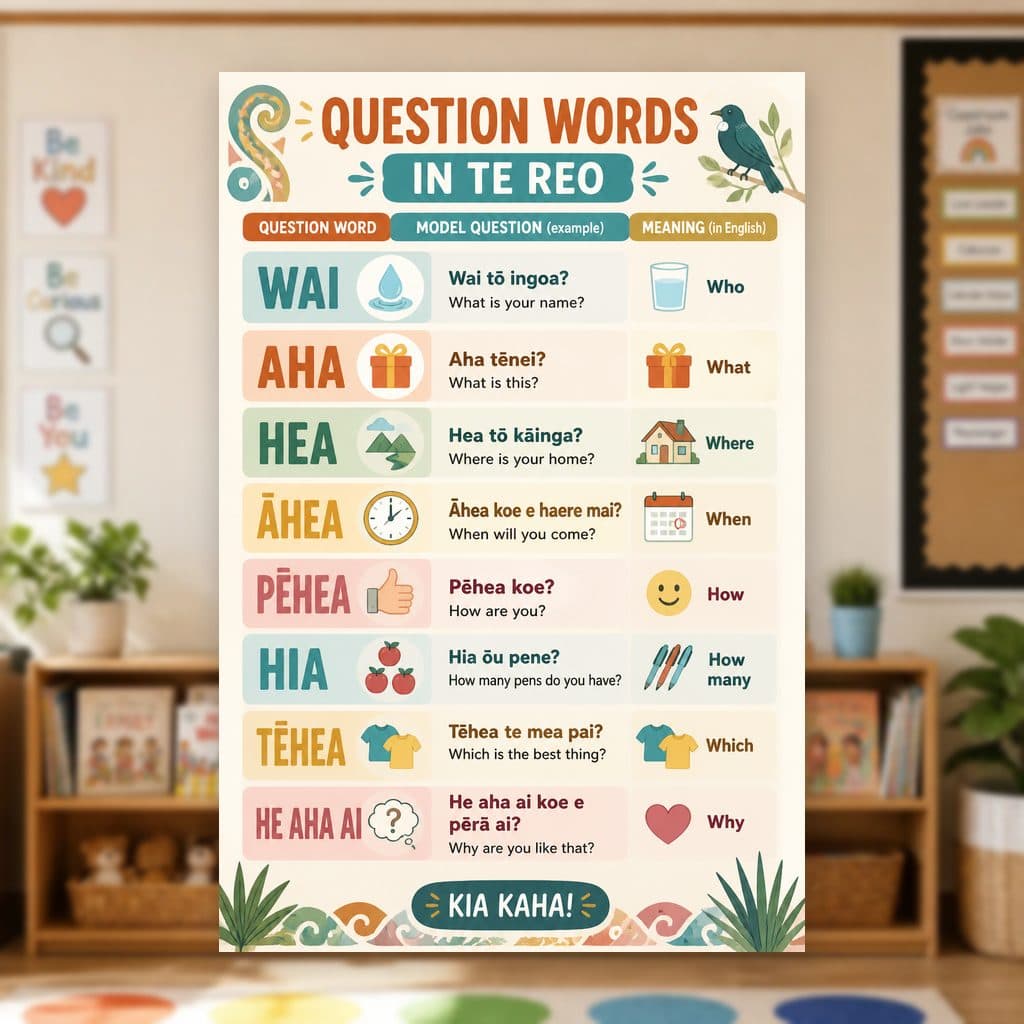 Question Words in Te Reo Poster