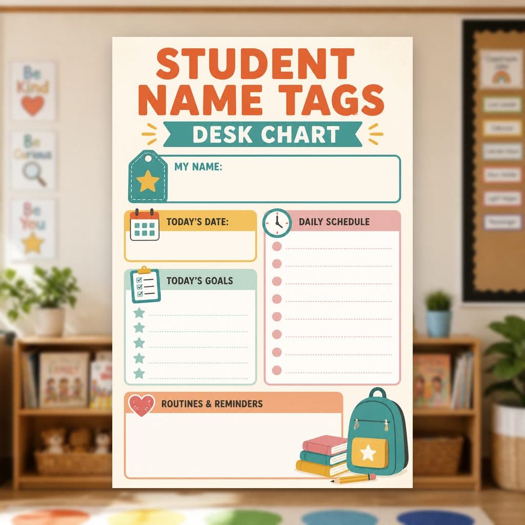 Student Name Tags Desk Chart Poster