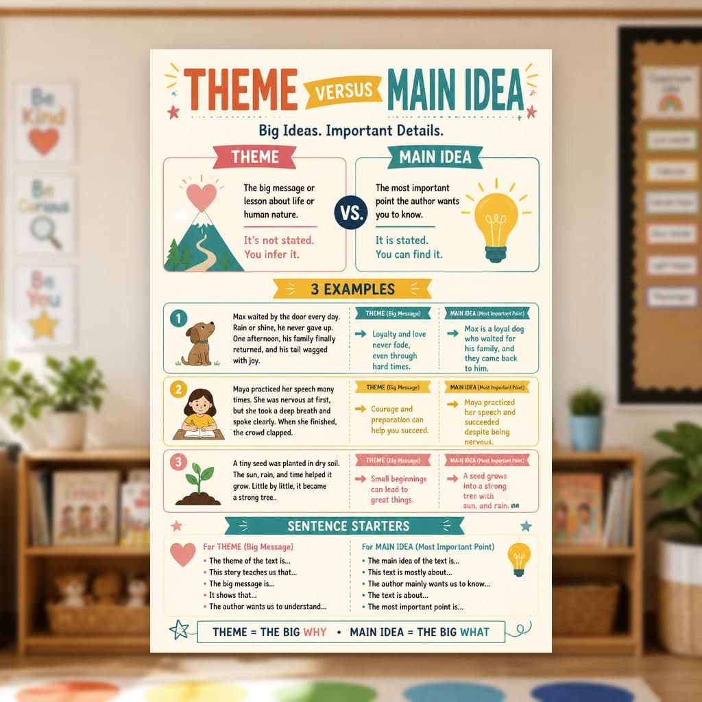 Theme Versus Main Idea Poster