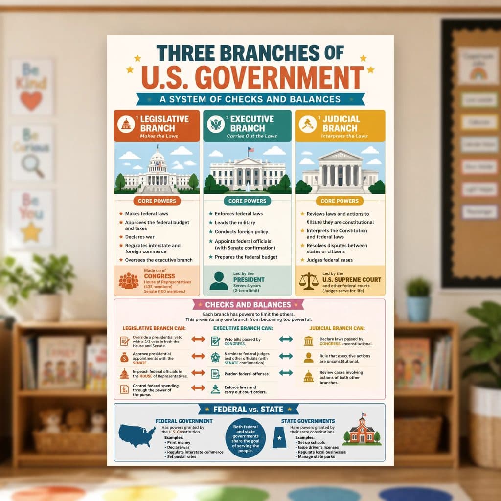 Three Branches of US Government Poster