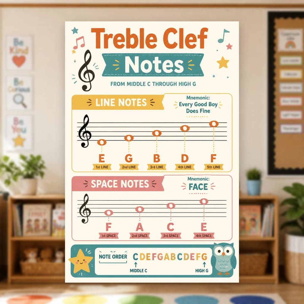 Treble Clef Notes Poster