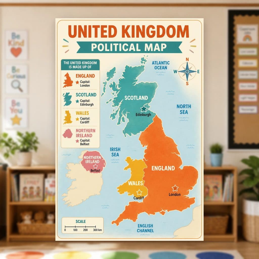 United Kingdom Political Map Poster