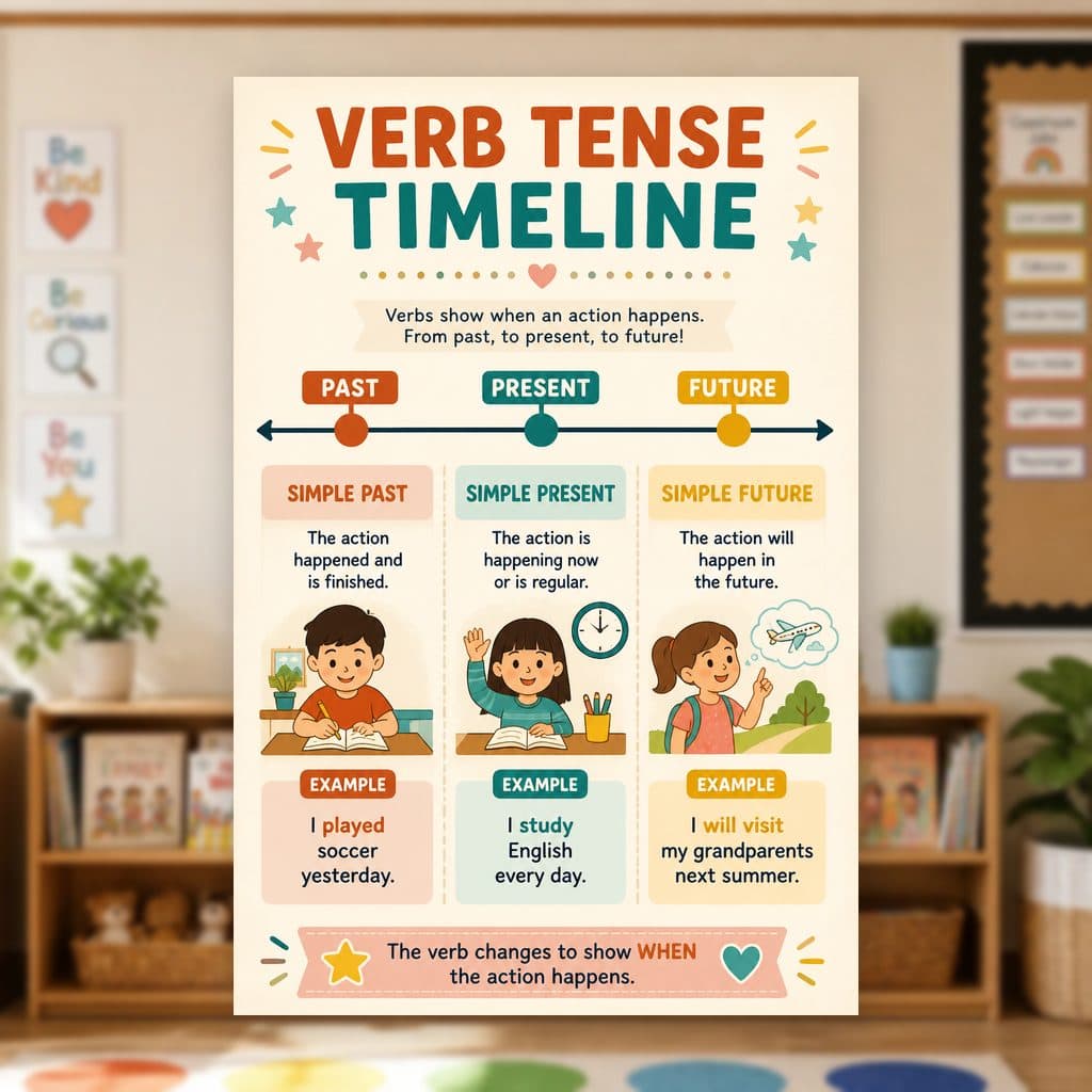 Verb Tense Timeline Poster