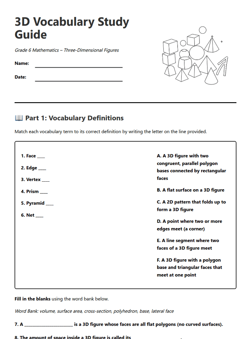 3D Vocabulary Study Guide