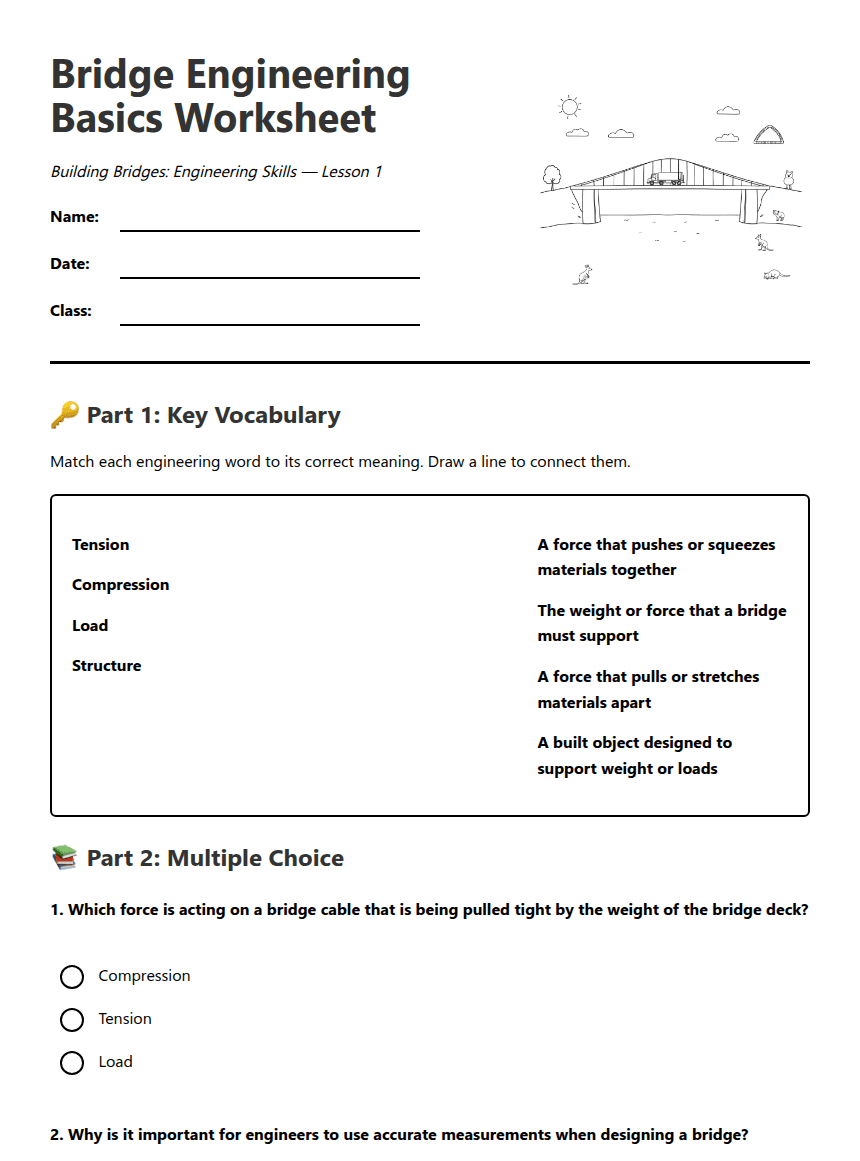 Bridge Engineering Basics Worksheet worksheet preview