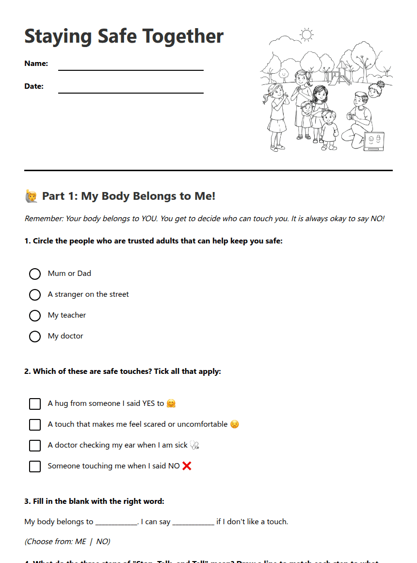 Staying Safe Together Worksheet worksheet preview