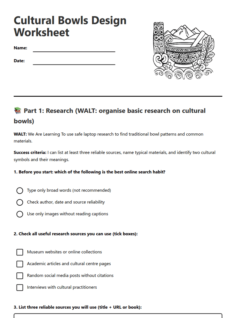 Cultural Bowls Design Worksheet