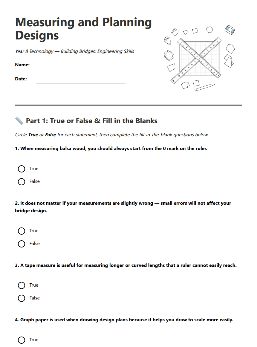 Measuring and Planning Designs worksheet preview