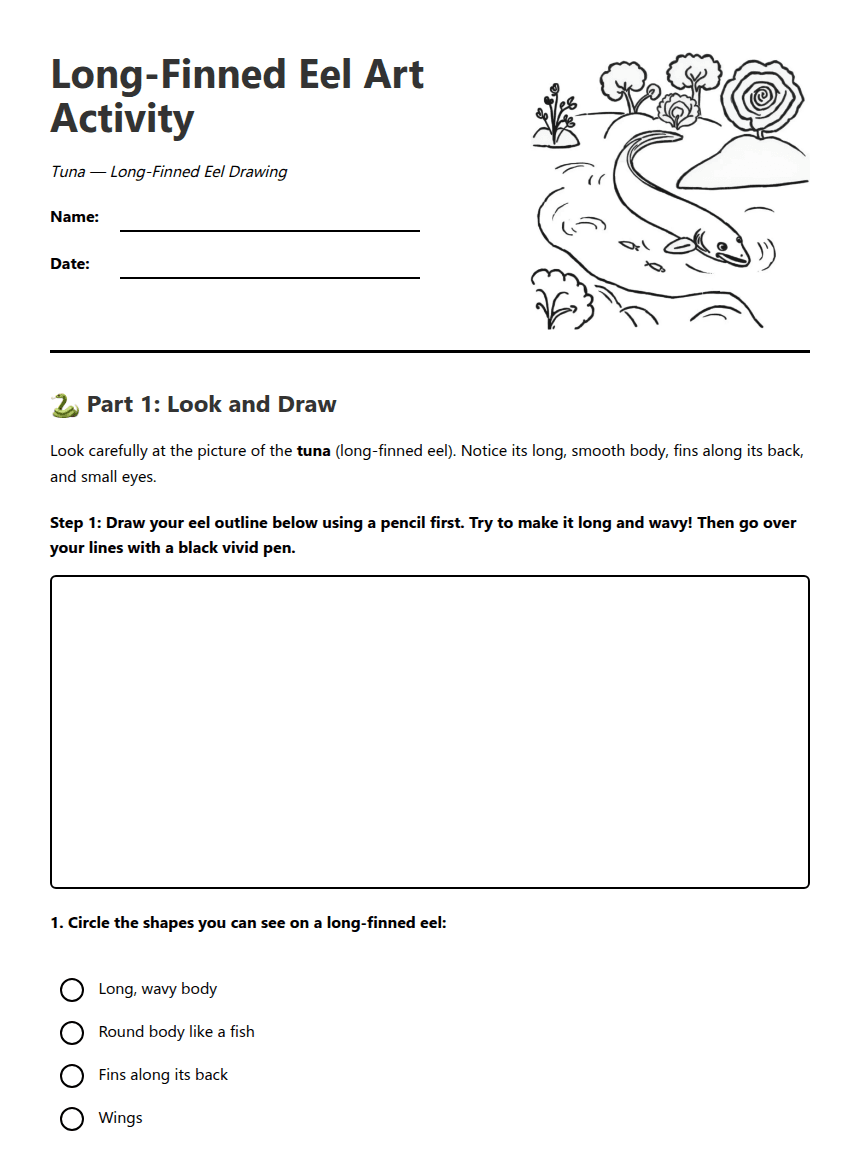 Long-Finned Eel Art Activity worksheet preview