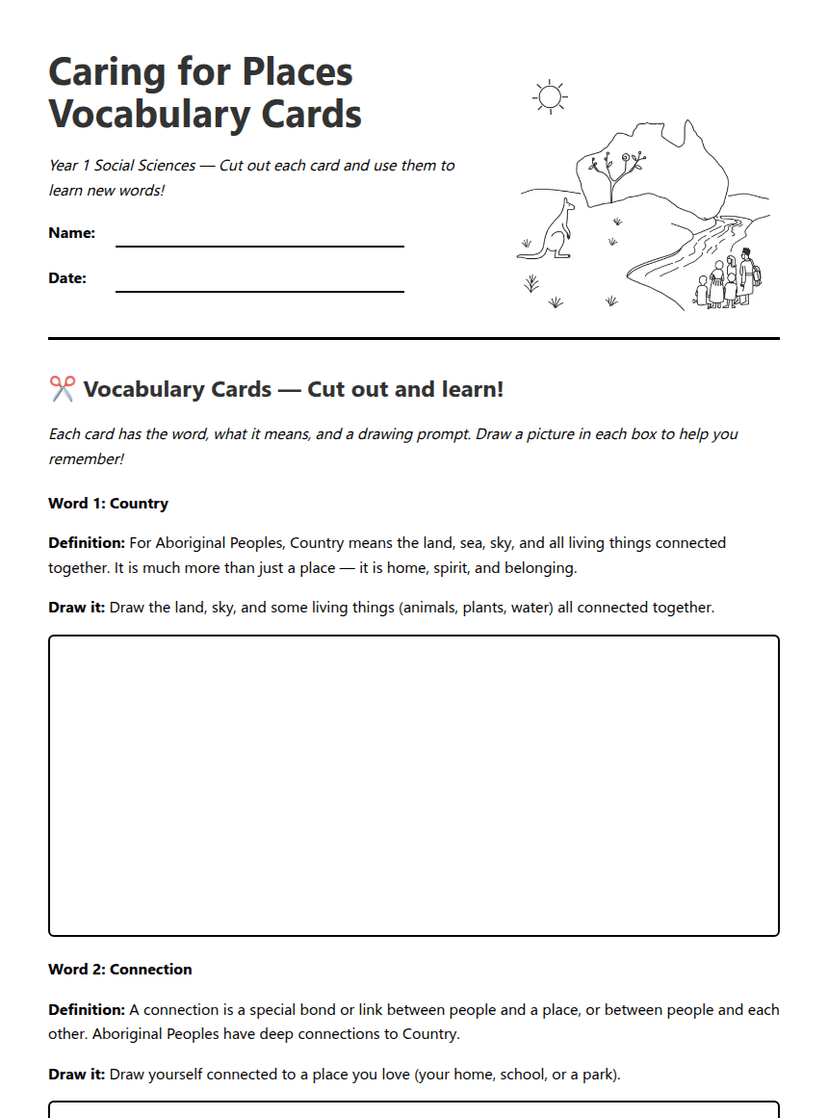 Caring for Places Vocabulary Cards