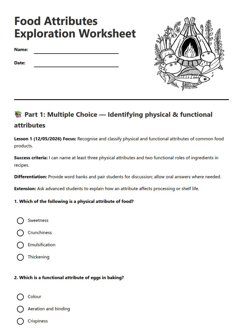 Food Attributes Exploration Worksheet