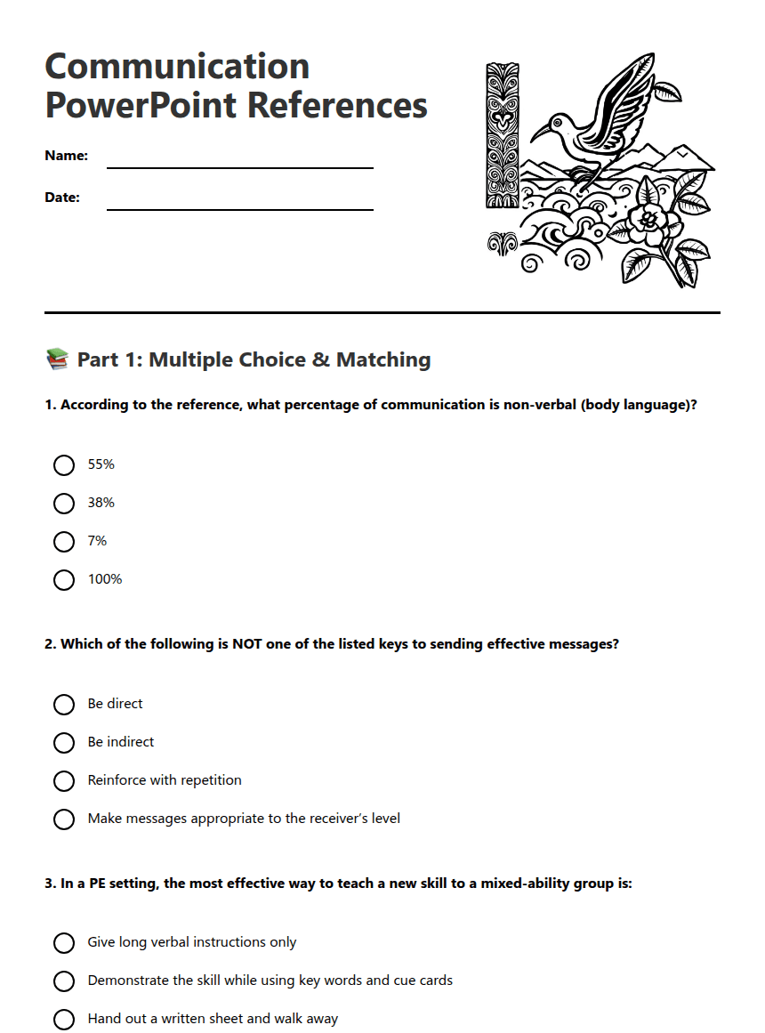 Communication PowerPoint References worksheet preview