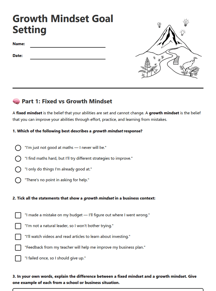 Growth Mindset Goal Setting