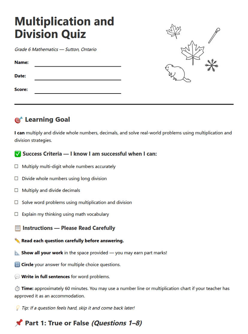 Multiplication and Division Quiz