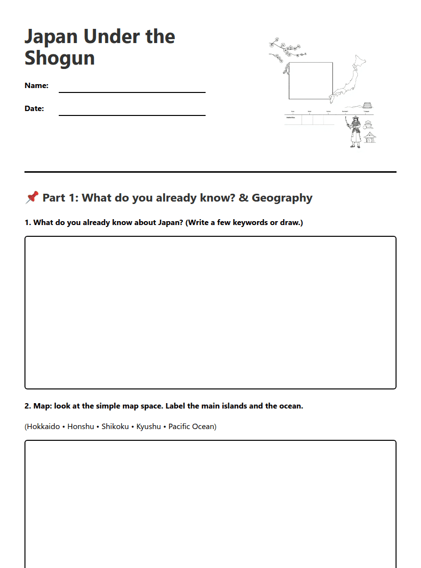 Japan Under the Shogun worksheet preview