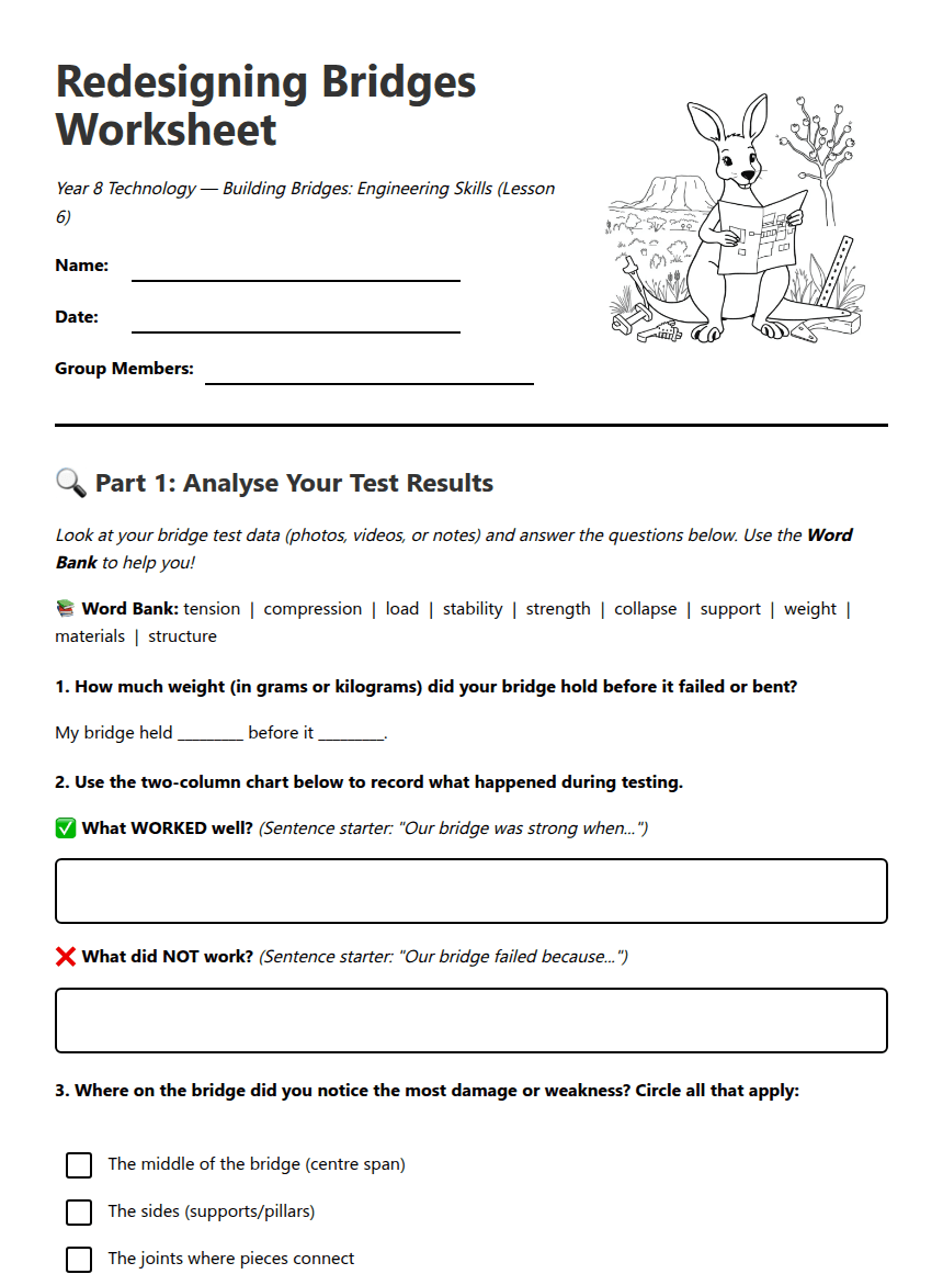 Redesigning Bridges Worksheet worksheet preview