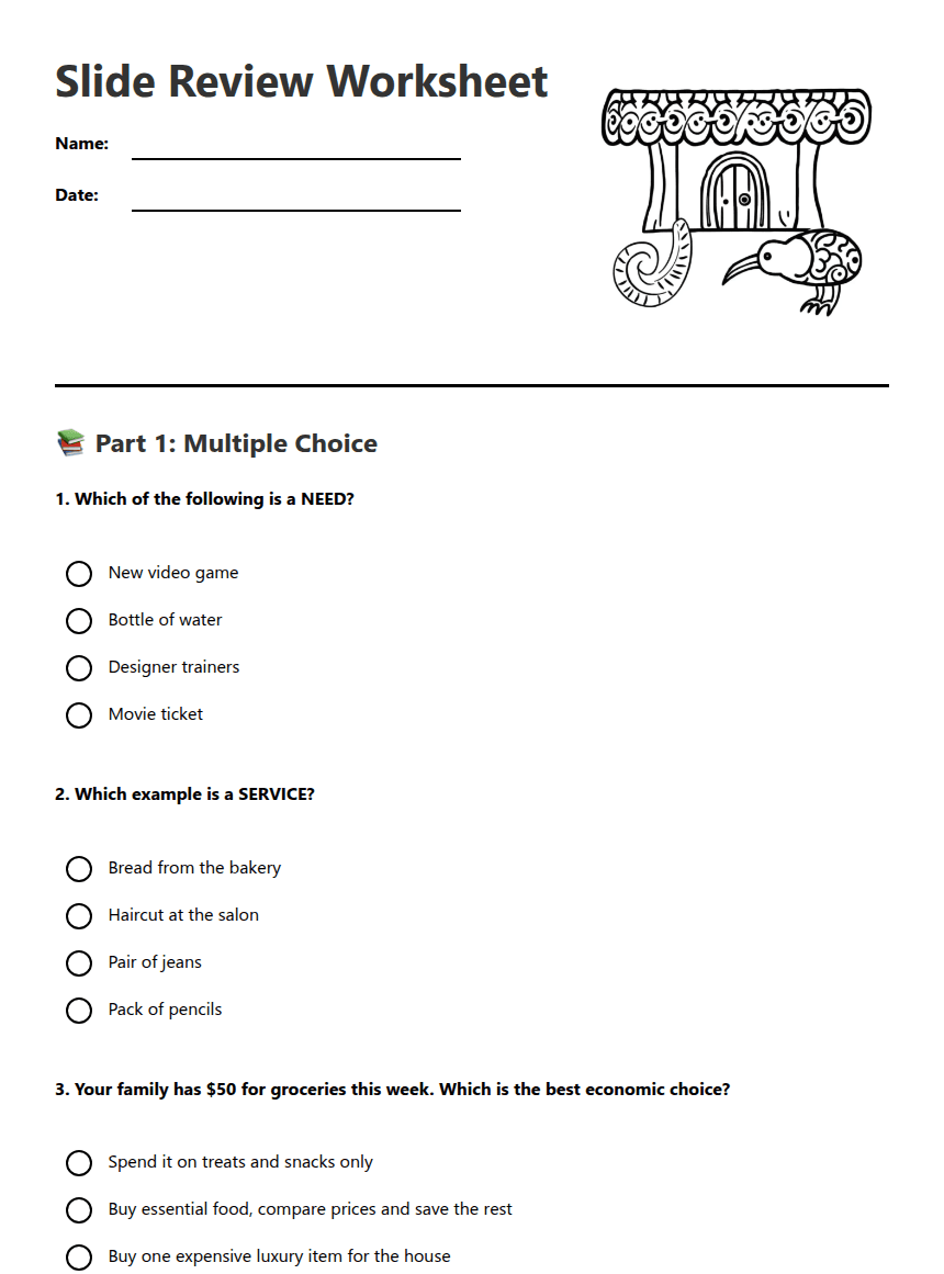 Slide Review Worksheet worksheet preview