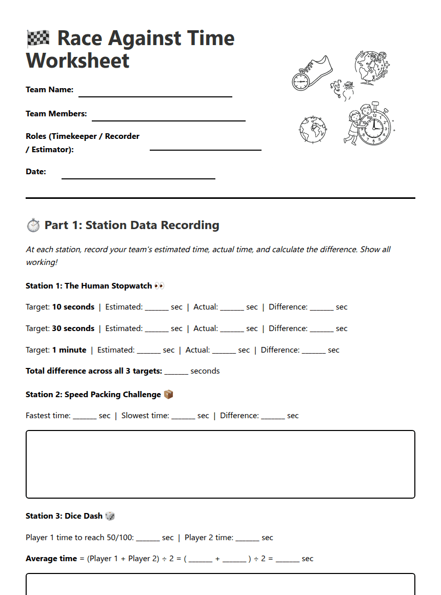 Race Against Time Worksheet worksheet preview