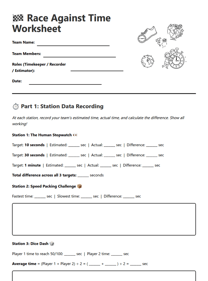 Race Against Time Worksheet