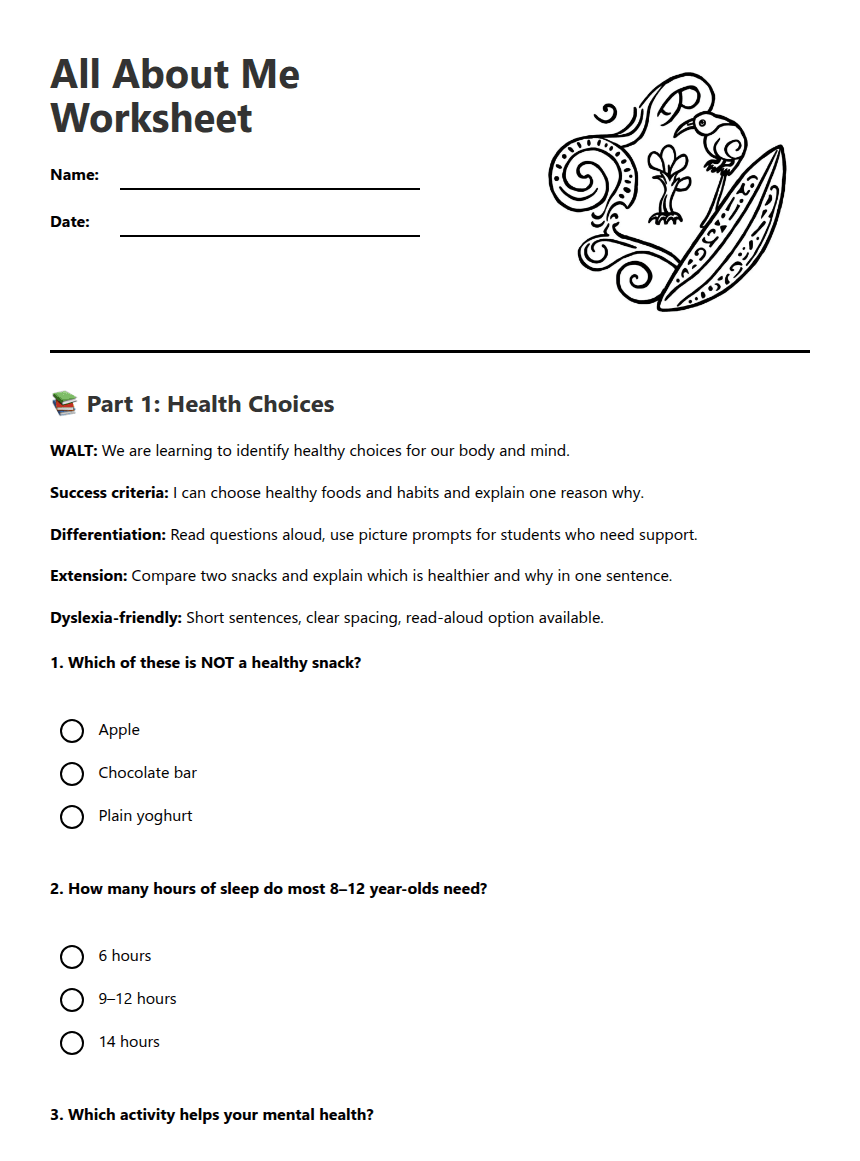 All About Me Worksheet worksheet preview