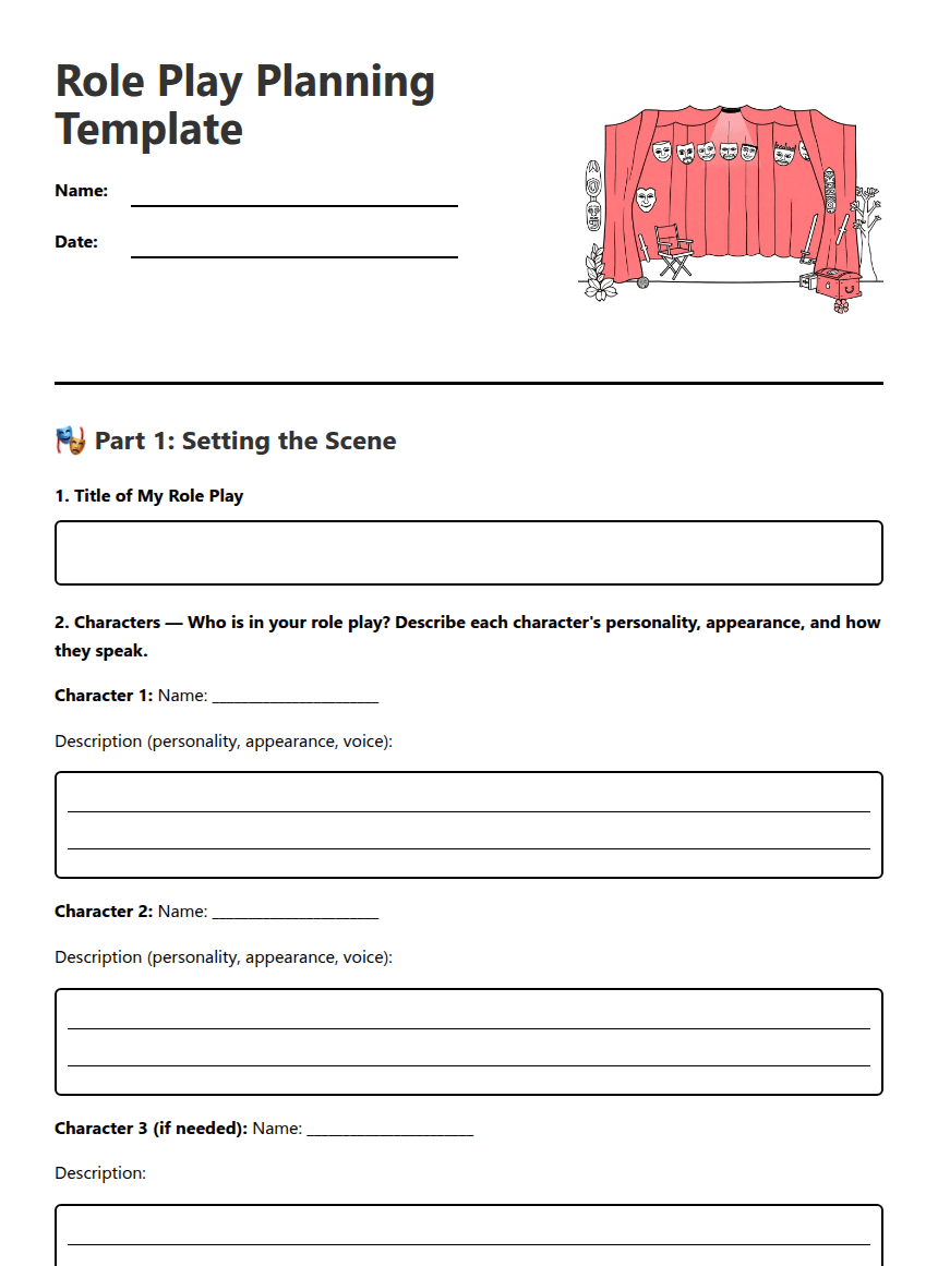 Role Play Planning Template worksheet preview