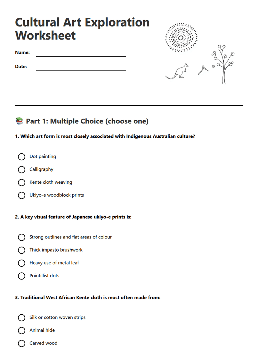 Cultural Art Exploration Worksheet