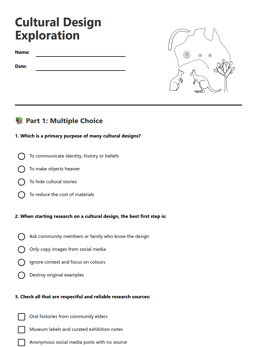 Cultural Design Exploration worksheet preview