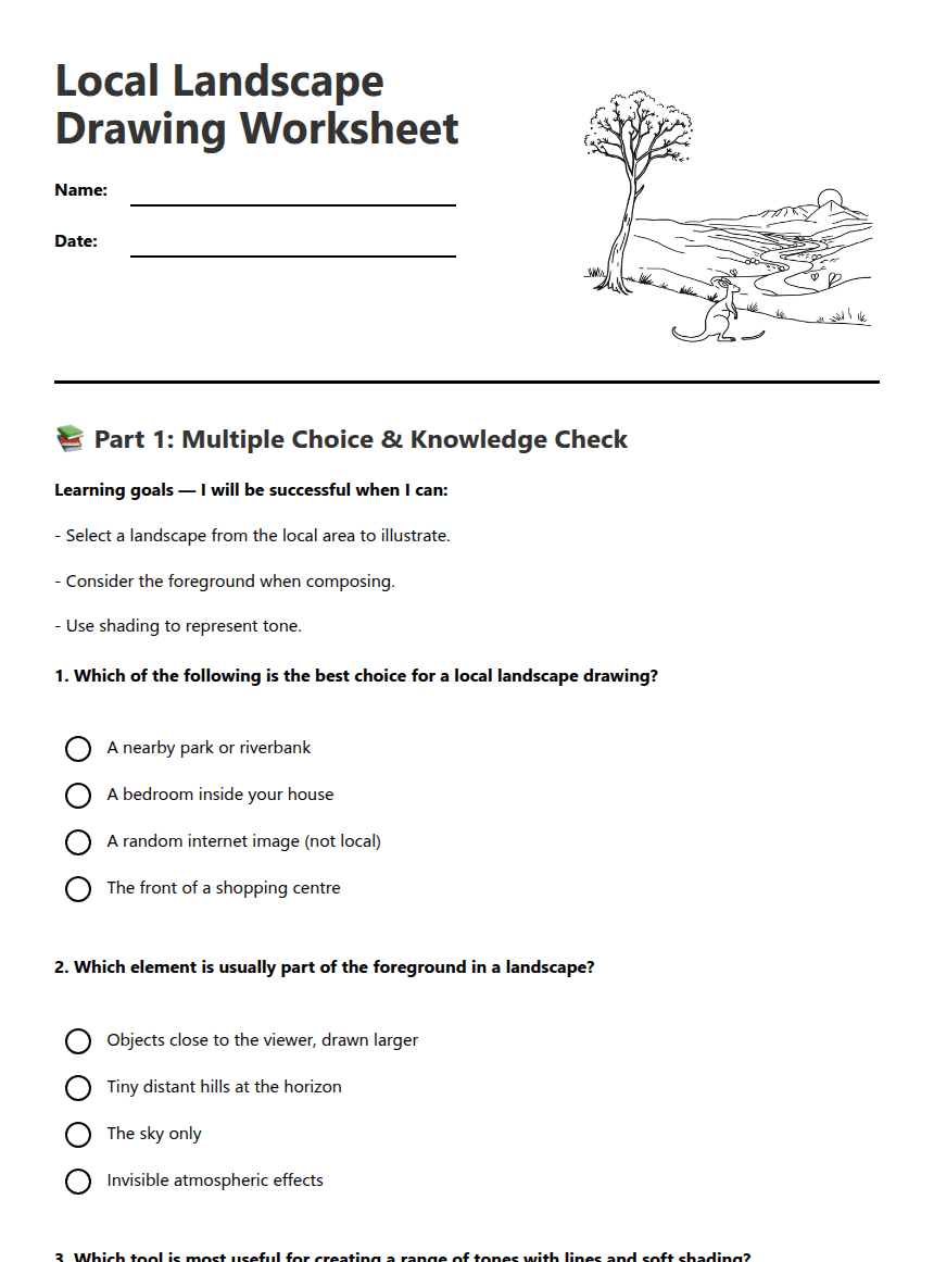 Local Landscape Drawing Worksheet worksheet preview