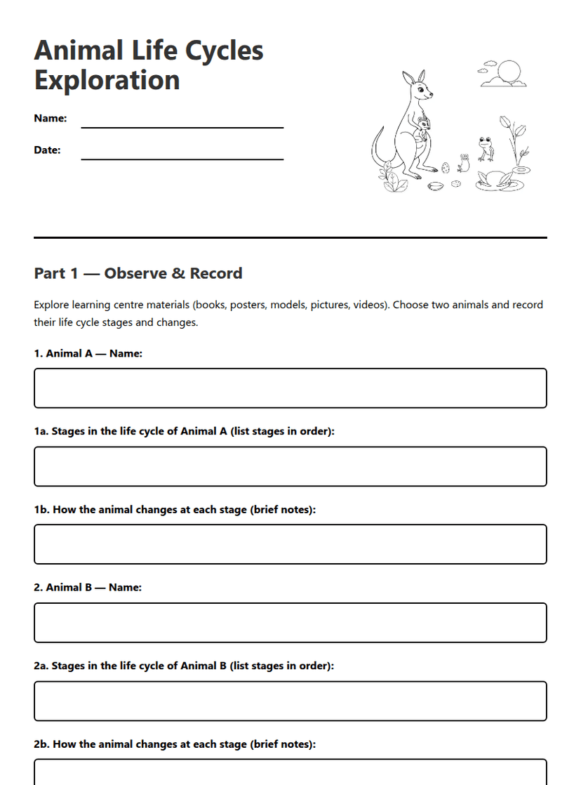 Animal Life Cycles Exploration