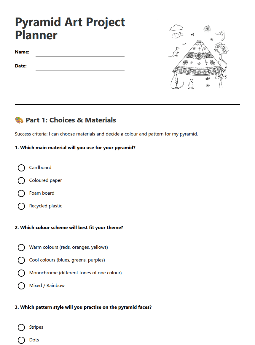 Pyramid Art Project Planner worksheet preview