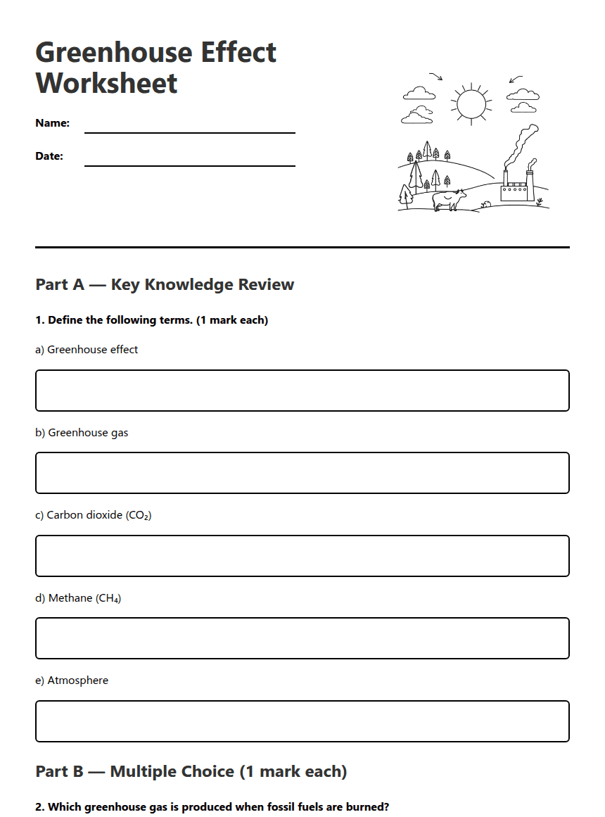 Greenhouse Effect Worksheet worksheet preview