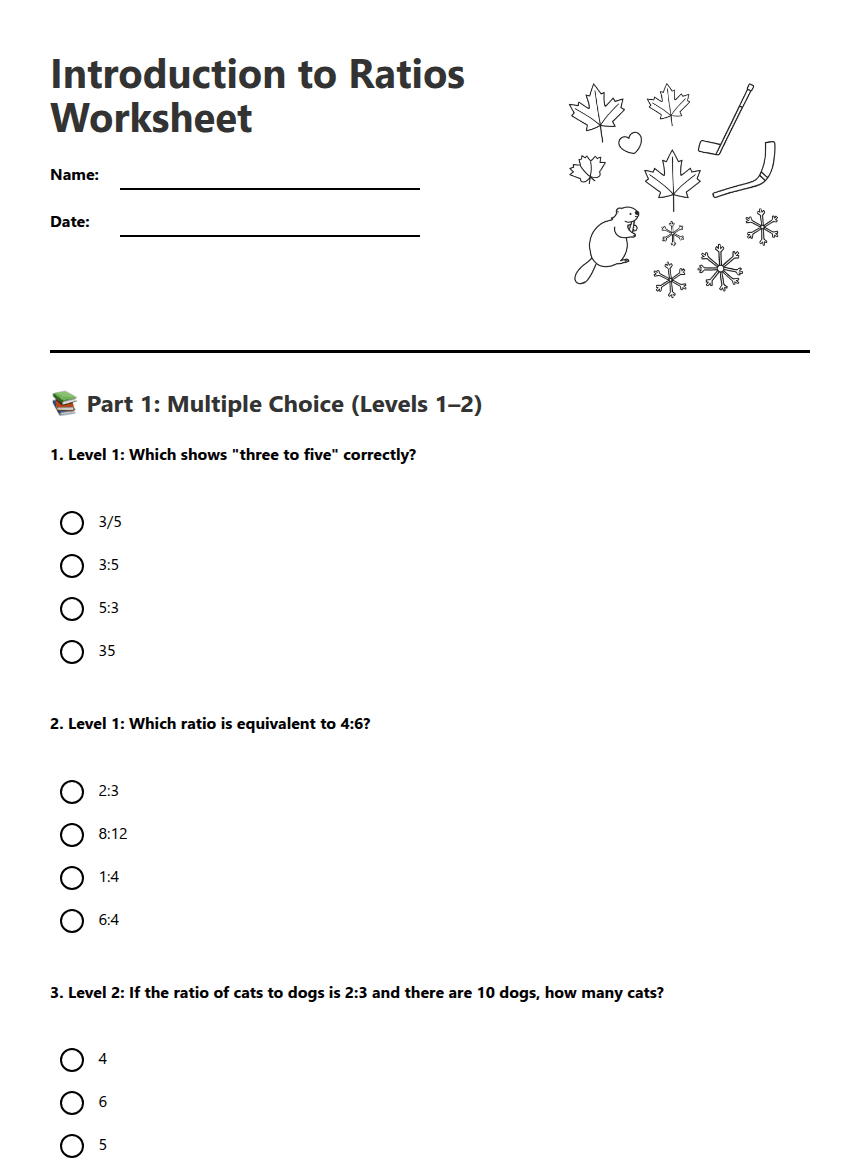 Introduction to Ratios Worksheet worksheet preview