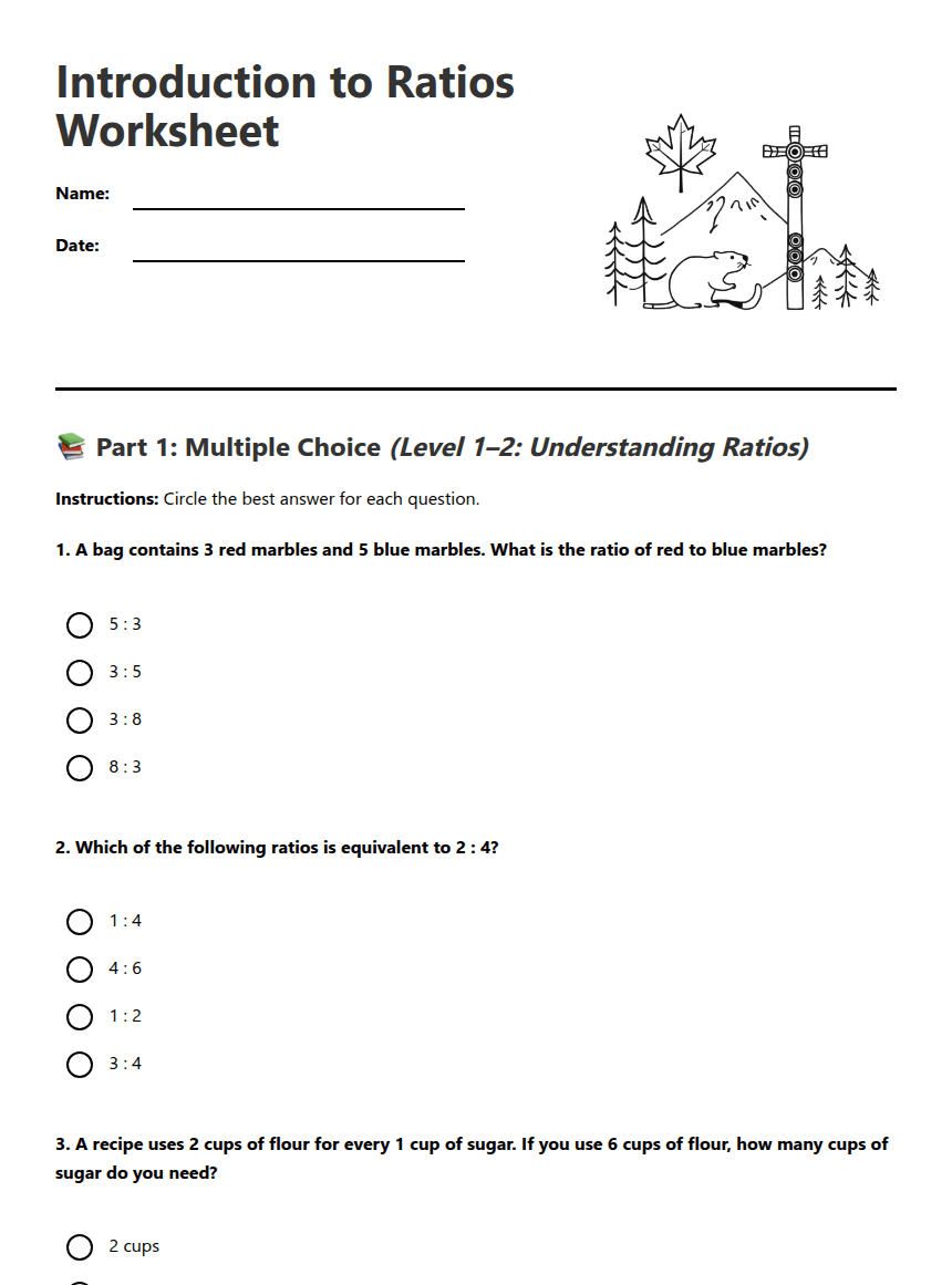 Introduction to Ratios Worksheet worksheet preview