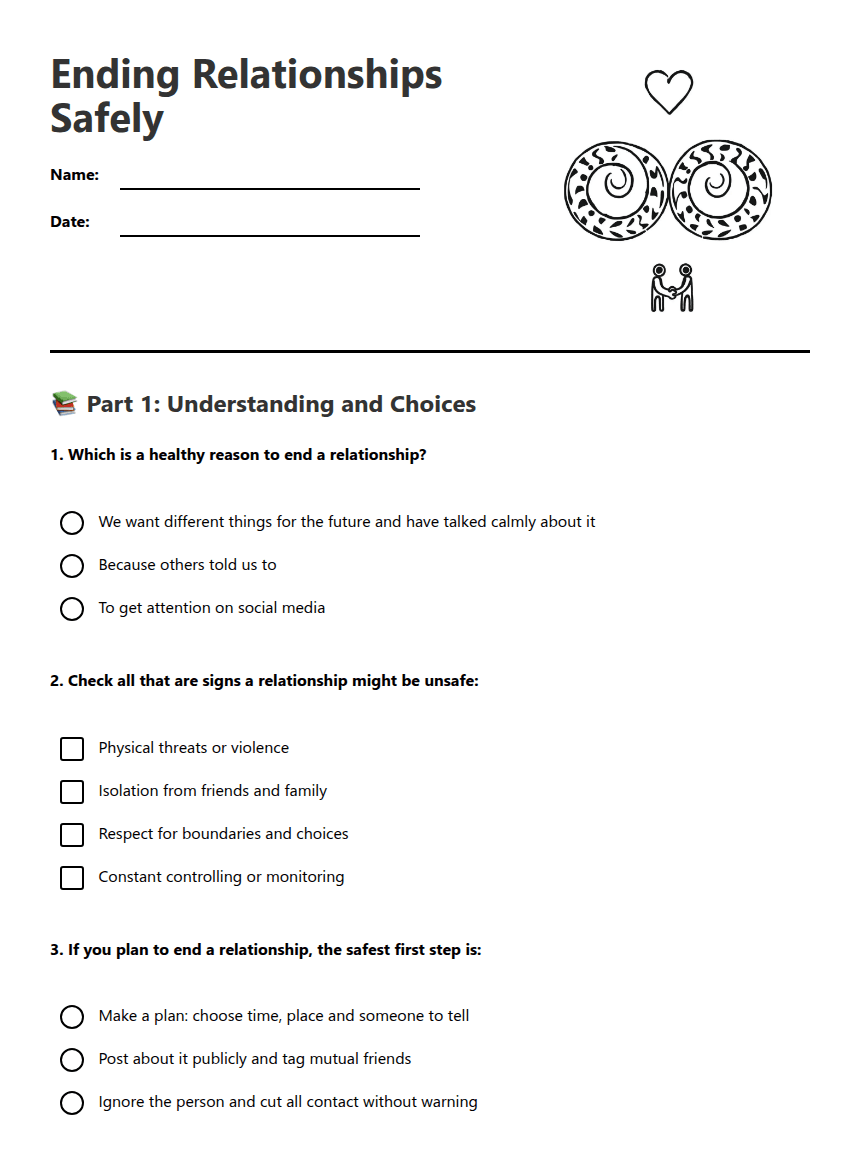 Ending Relationships Safely worksheet preview