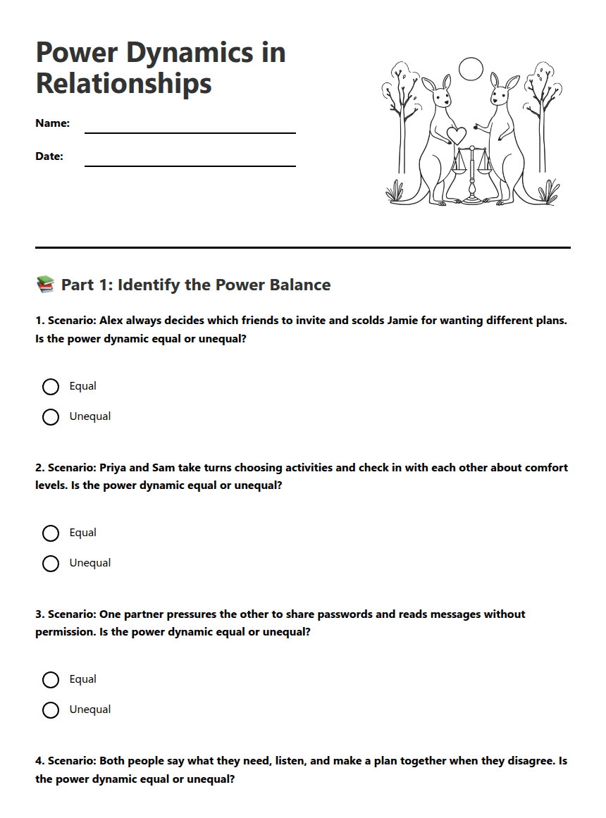Power Dynamics in Relationships worksheet preview
