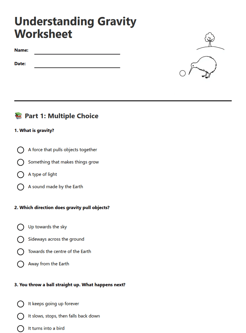 Understanding Gravity Worksheet