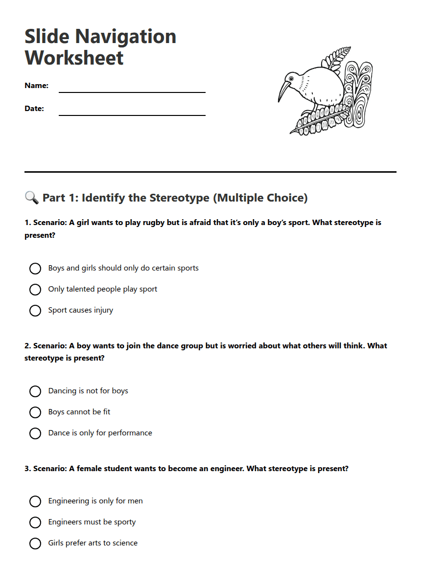 Slide Navigation Worksheet worksheet preview