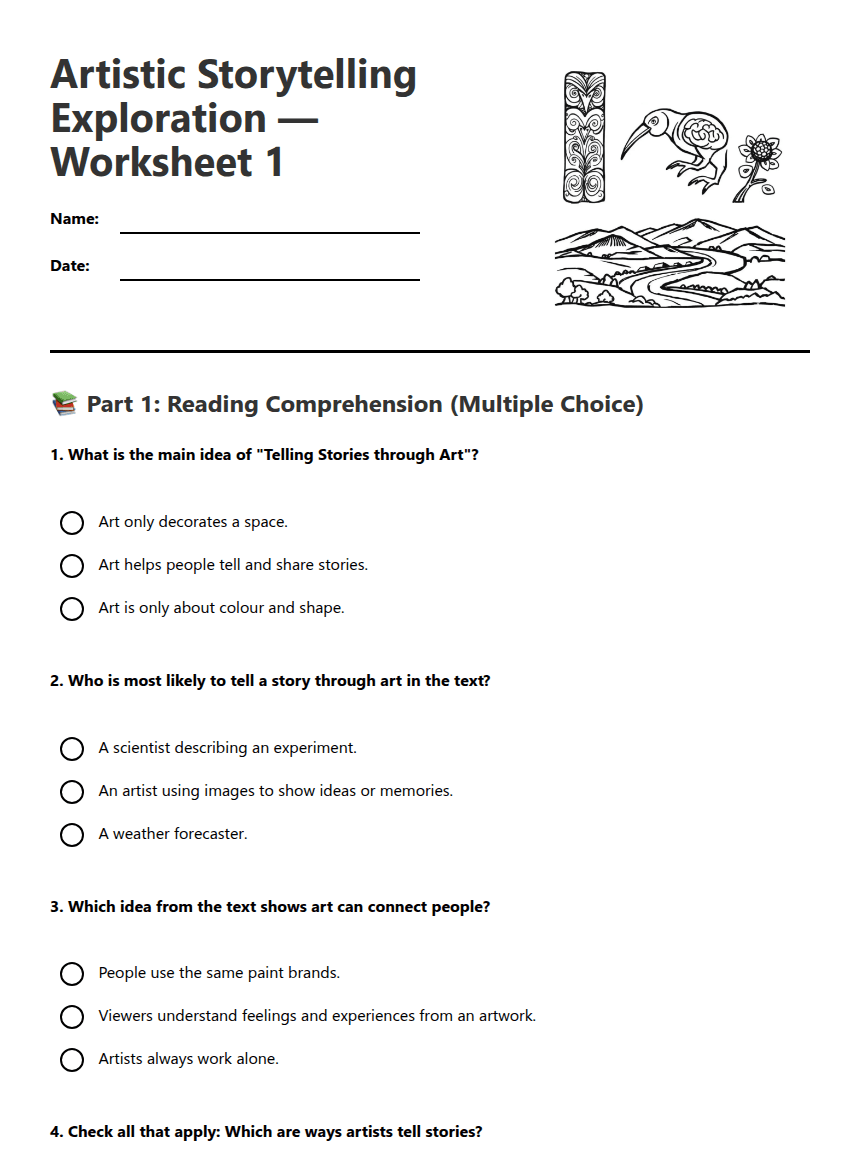 Artistic Storytelling Exploration worksheet preview