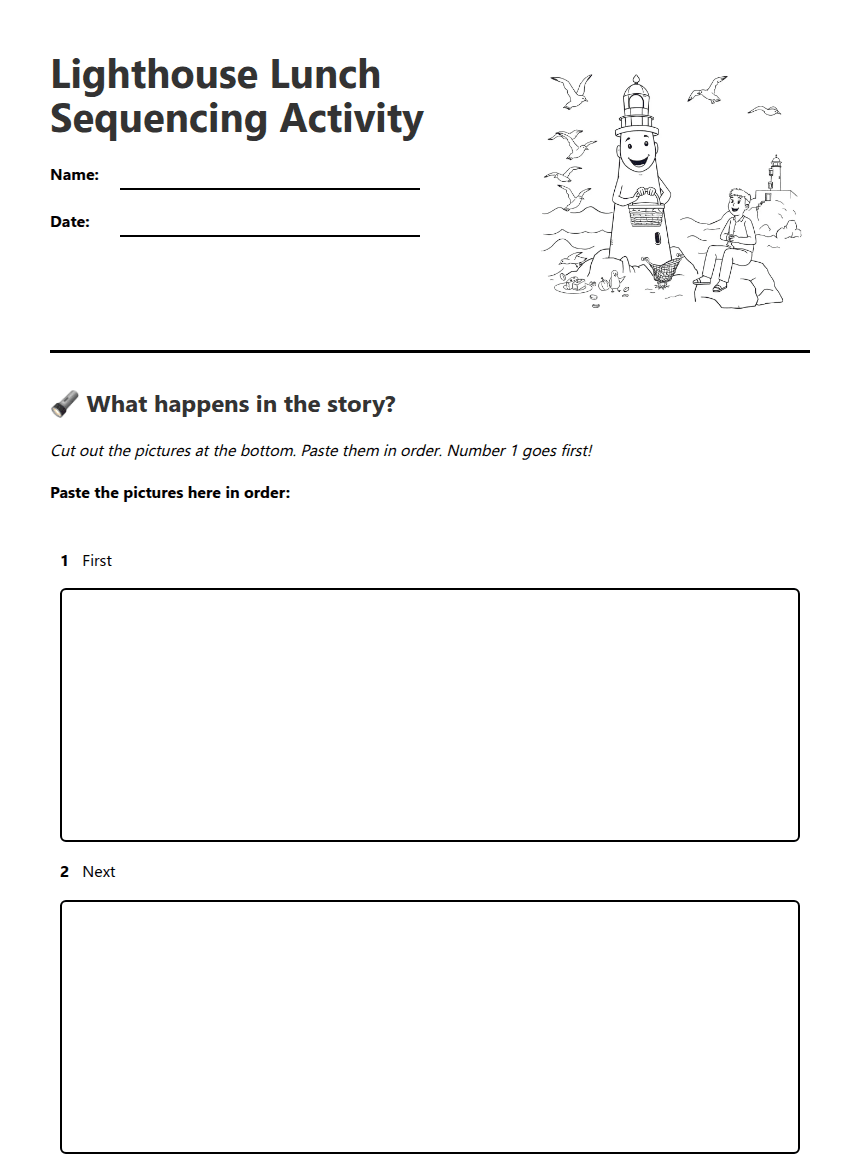 Lighthouse Lunch Sequencing Activity worksheet preview