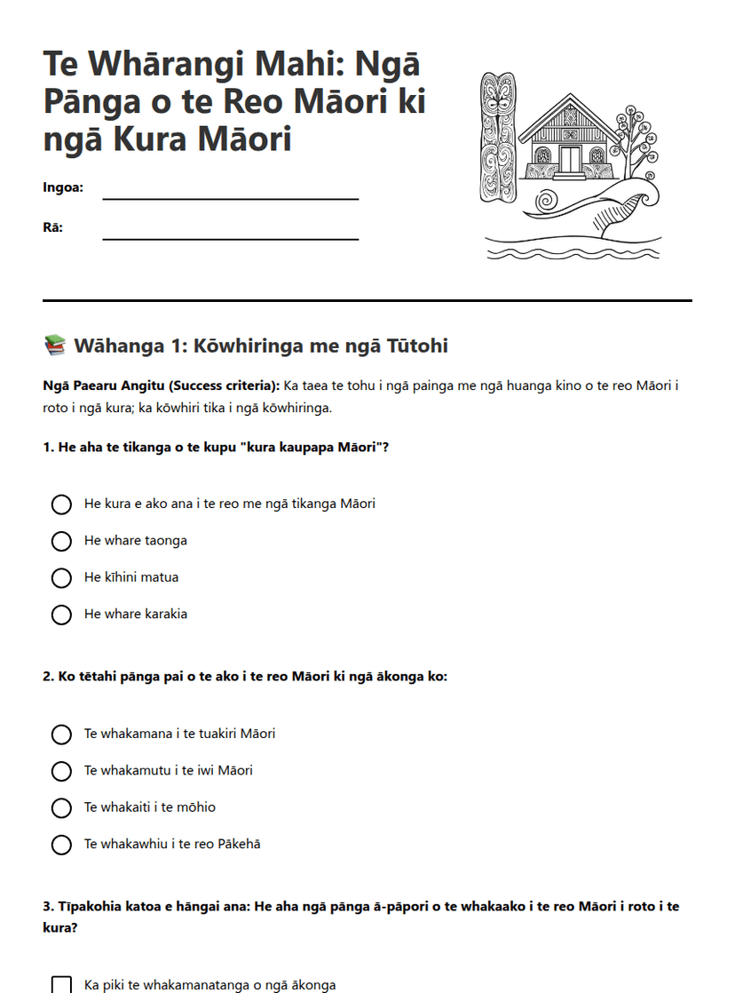 Te Reo Māori Impact Worksheet