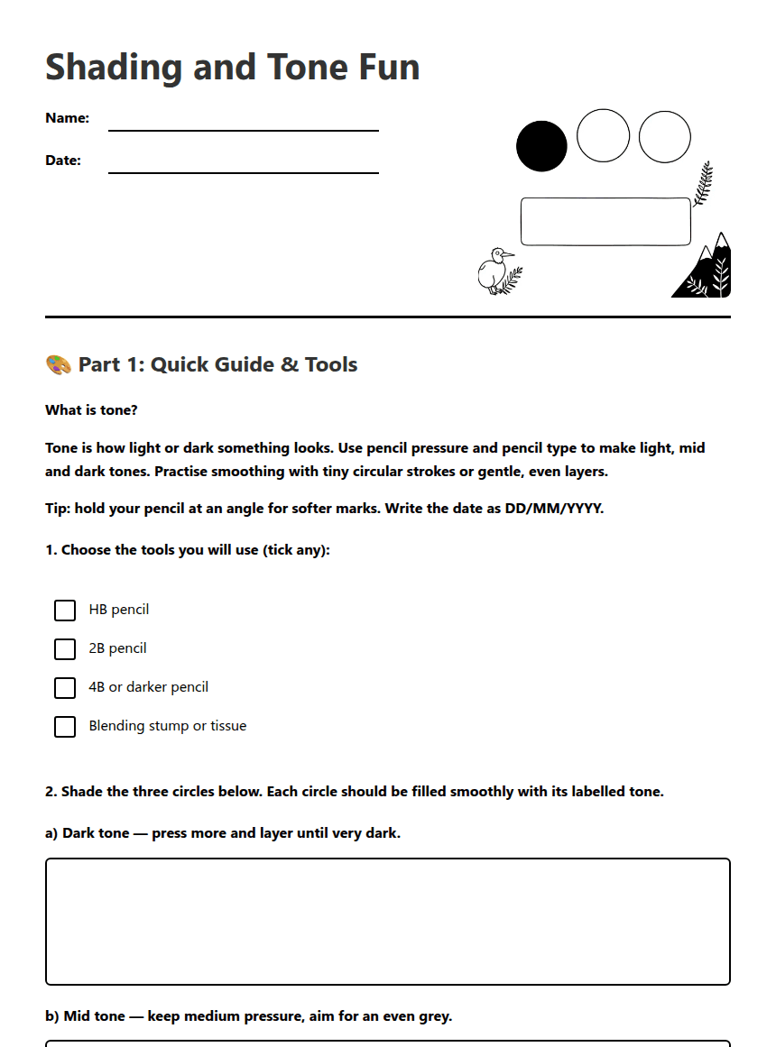 Shading and Tone Fun worksheet preview
