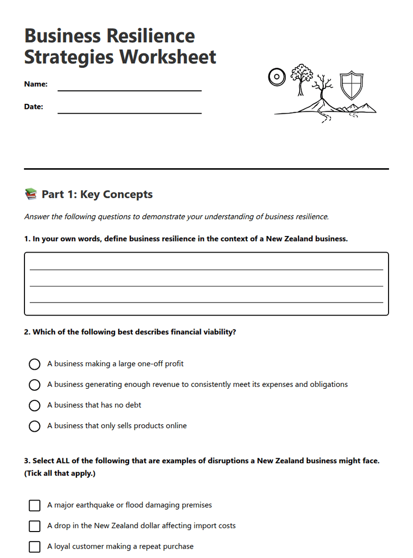 Business Resilience Strategies Worksheet